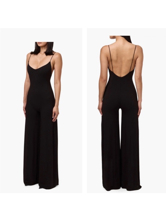 Pants - Women’s Black Wide-Leg Spaghetti Strap Jumpsuit